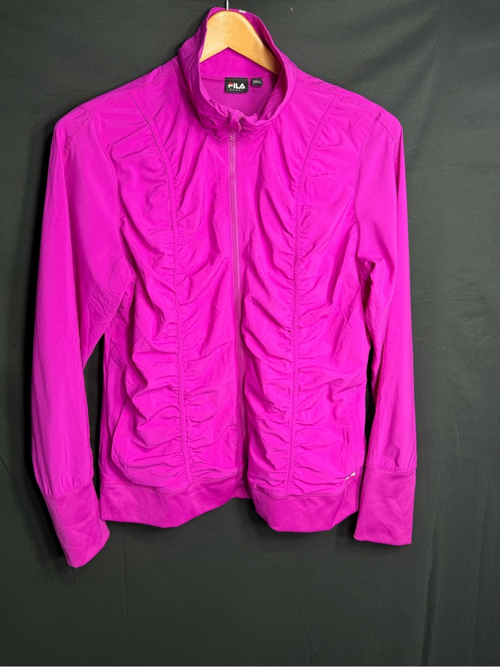 FILA Women's Magenta Ruched Zip-Front Bomber Jacket size XL Exellent condition